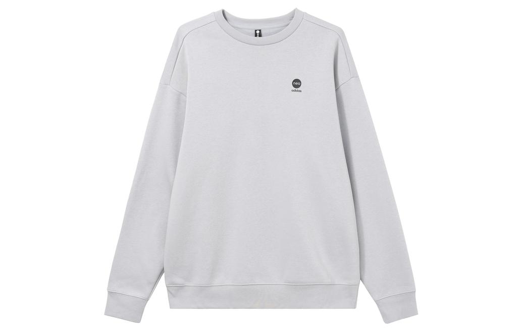 Adidas Neo Solid Color Logo Print Fleece Lined Long Sleeved Shirt Sweatshirt Unisex Gray HY9655