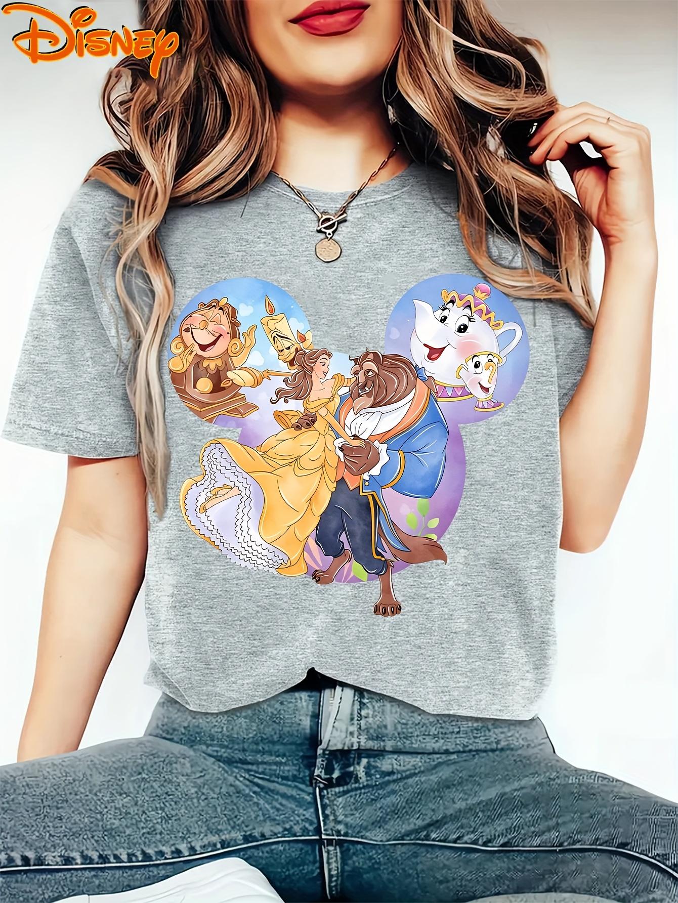 

MINISO Disney Belle Beauty and The Beast Women Men T Shirt Tee ONeck Casual Oversize Short Sleeve Streetwear Vintage Tops 4XL
