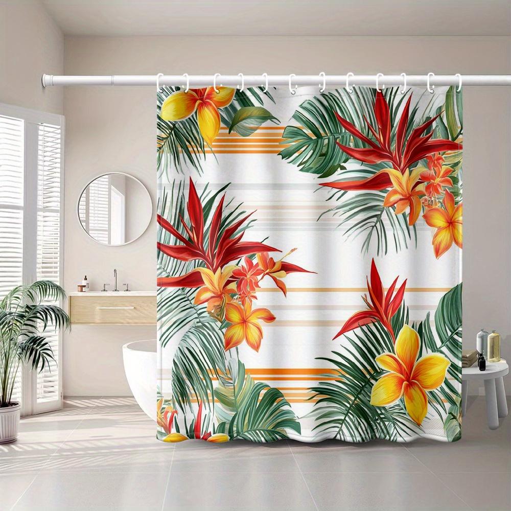 

Tropical Bird Of Paradise Shower Curtain – Red & Yellow Flowers With Palm Leaves, 2D Flat Print, Polyester, 70.8 X70.8 Inch W60H190(CM)-1 Pcs