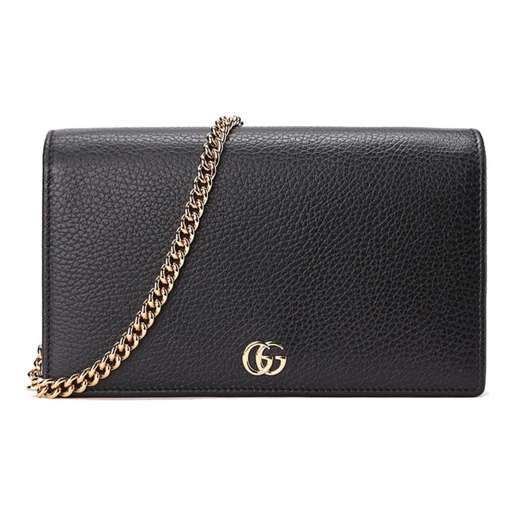 Gucci GG Marmont Leather Chain Crossbody Bag In Black For Women Daily Use