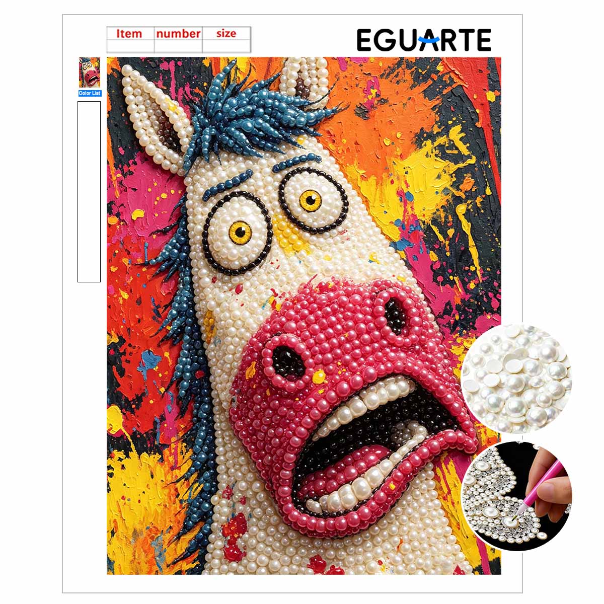 Pearl painting diy sticky diamond creative funny horse colorful abstract diamond painting kit living room hanging painting 30x40