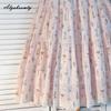 Prairie Chic Spring Summer Women Pink Skirt High Waist Floral Embroidery Sweet Skirt Mori Girl Elegant Delicate Midi A-Line Skirt