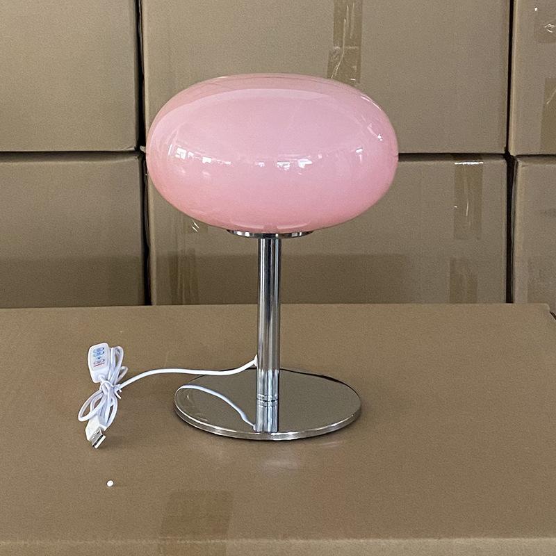 Generic Macaron Style Double Ring Glass Table Lamp Eye Caring Bedside Night Light Usb Powered Decorative For Living Room Bedroom