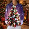 Women's Knit Top Christmas Print Long Sleeve Button Collared Shirt for Casual Holiday Wear