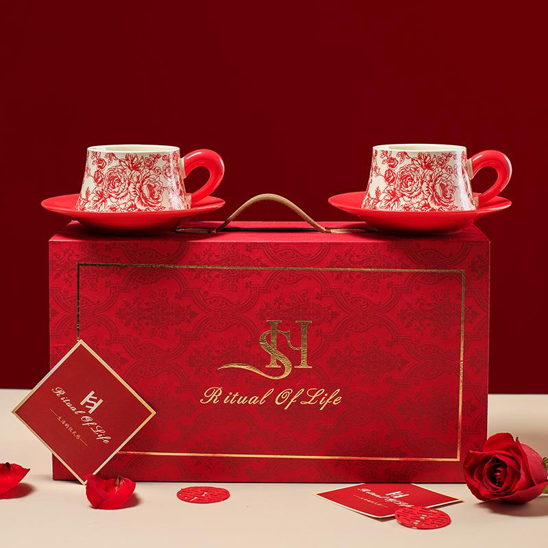 Rose Yan Yu Ceramic Coffee & Tea Cup Set with Saucer - High-End Gift Box Edition