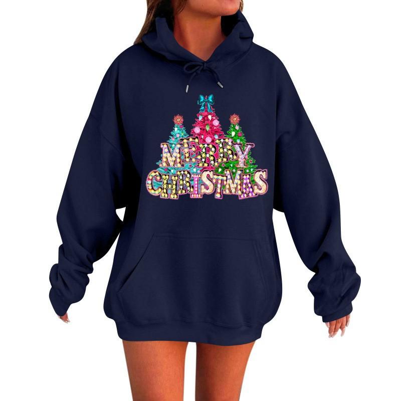 Christmas Tree Letter Print Hooded Sweatshirt for Men Women Loose Comfortable Casual Creative Unisex Sweatshirt