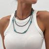 Retro And Old Ancient Silver Ccb Round Bead Necklace Female, Ethnic Style Multi-Layer Stacked Turquoise Beaded Necklace