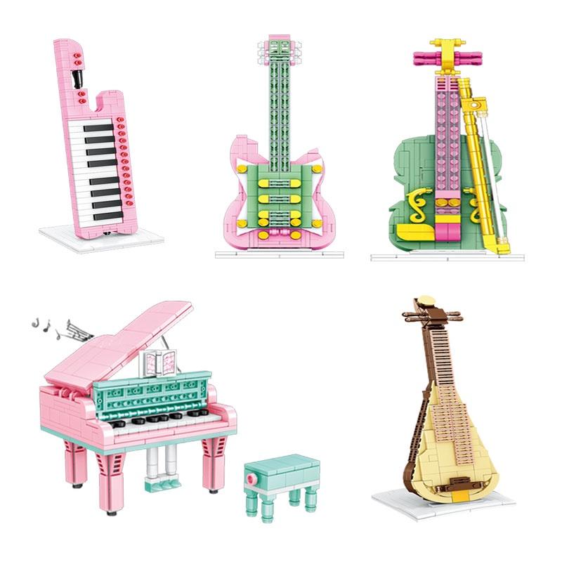 Instrument Model Assembly Toy Bricks Plastic Guitar 286pcs Piano 296pcs Violin 284pcs Keyboard 276pcs Pipa 297pcs