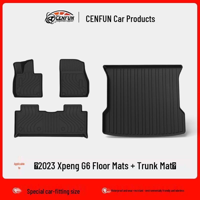 XPeng G6 Car Floor Mats: Wear-Resistant TPE Rear Seat Backrest Pad & Trunk Mat.
