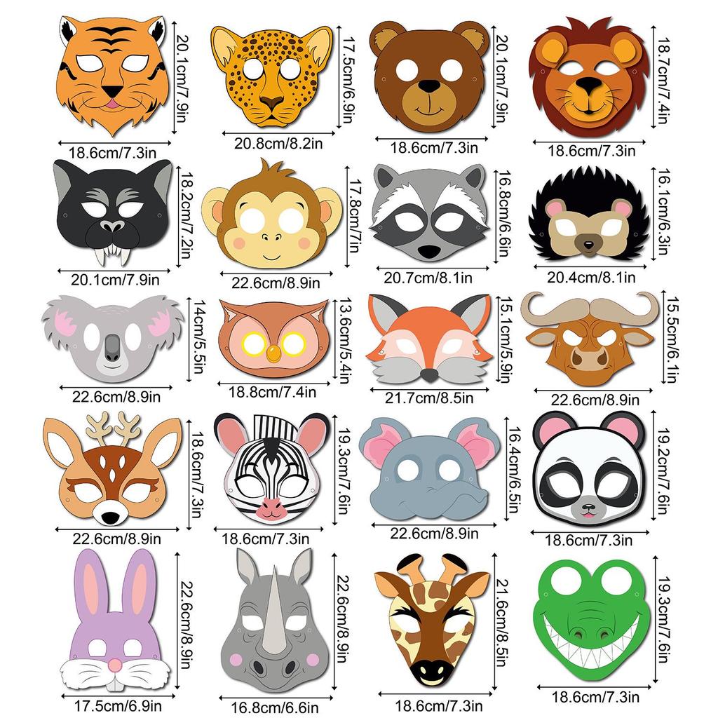 Jungle Zoo Wild Animal Masks: Kindergarten Cartoon Theme Birthday Party Decorations (Set of 20)