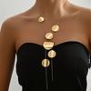 1pc Elegant Statement Style Geometric Round Glossy Brushed Irregular Thin Snake Chain Long Pendant Necklace Jewelry for Women