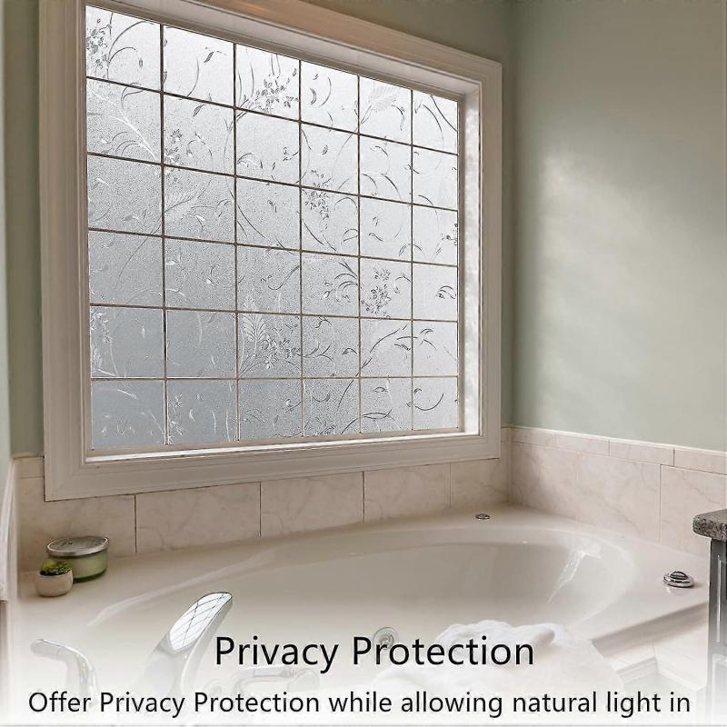 Privacy Window Film Floral Etched Window Film Privacy Glazing Film Repositionable Blackout Film Without Adhesive Anti-UV 30x200cm