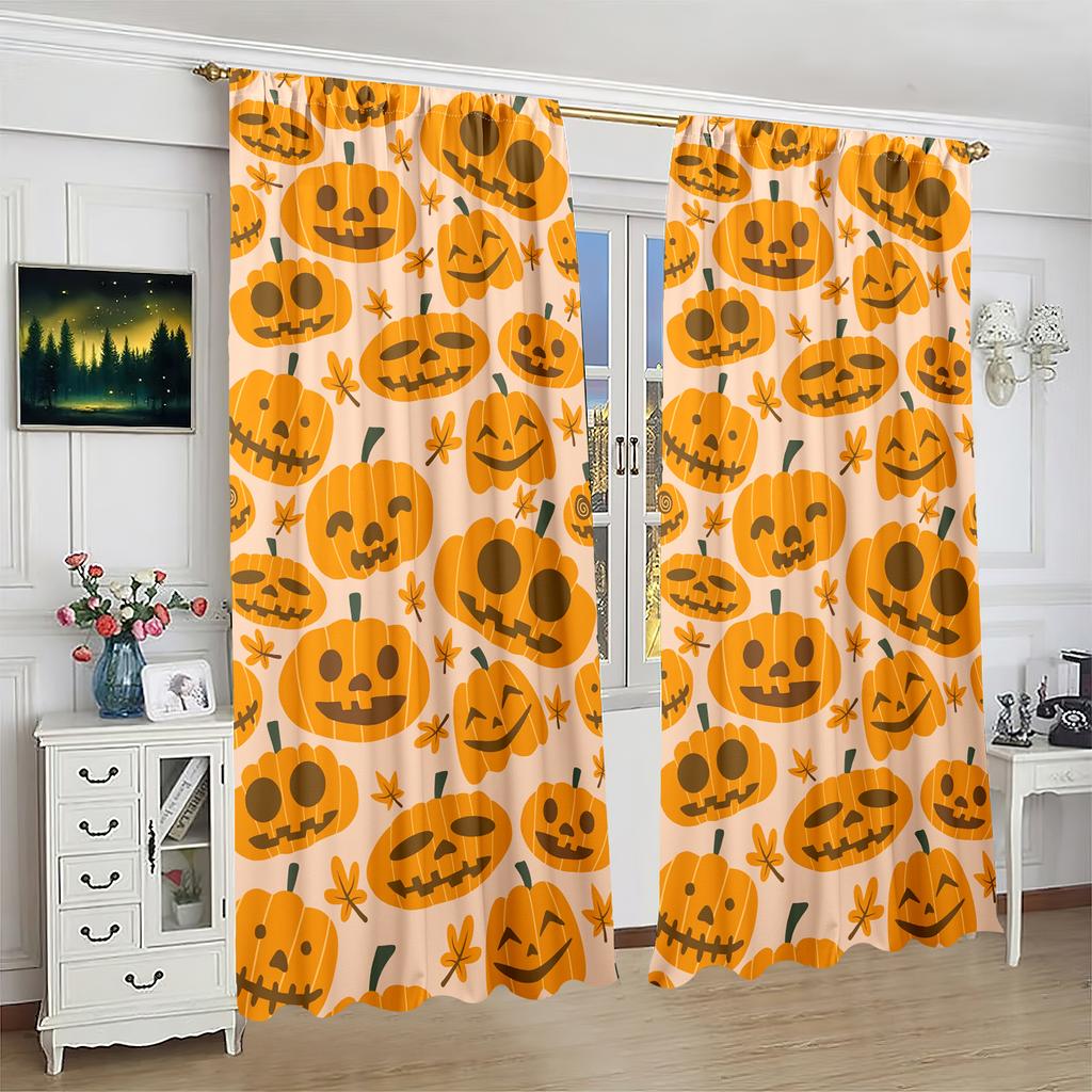 2 pieces - Halloween - Printed curtain - Polyester material - suitable for bedroom, living room, study private curtain