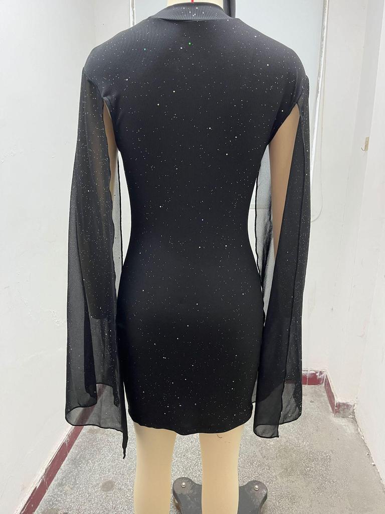 European and American Women's Ribbed Chiffon Cape Bodycon Dress