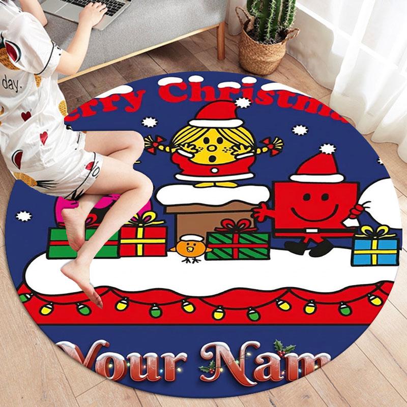 Mr. Men Little Miss Custom Name Round Area Rug,Carpet Rug for Living Room Bedroom Sofa Playroom Decor,Non-slip Floor Mat