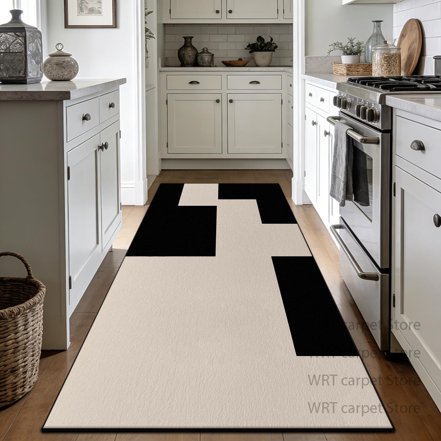 

Black White Geometric Long Kitchen Carpet Track Modern Decoration Living Room Corridor Runner Rug Washable Porch Aisle Foot Mat 60x160cm
