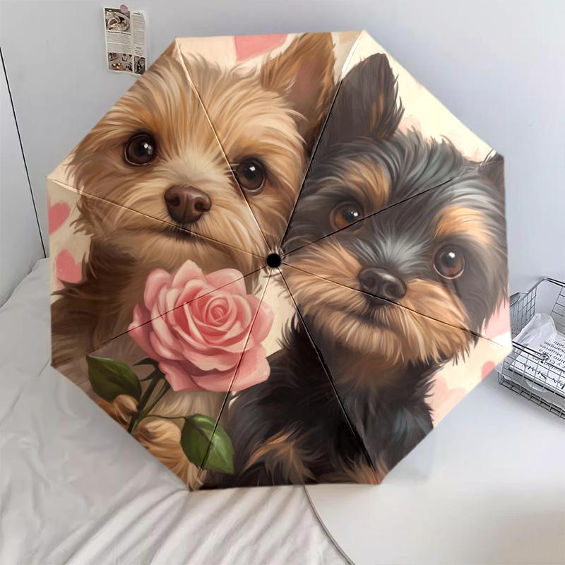 Pink Yorkshire Terrier Pattern, Automatic Folding Umbrella, Portable and Foldable Design, 8 Ribs, a Christmas or Birthday Gift.