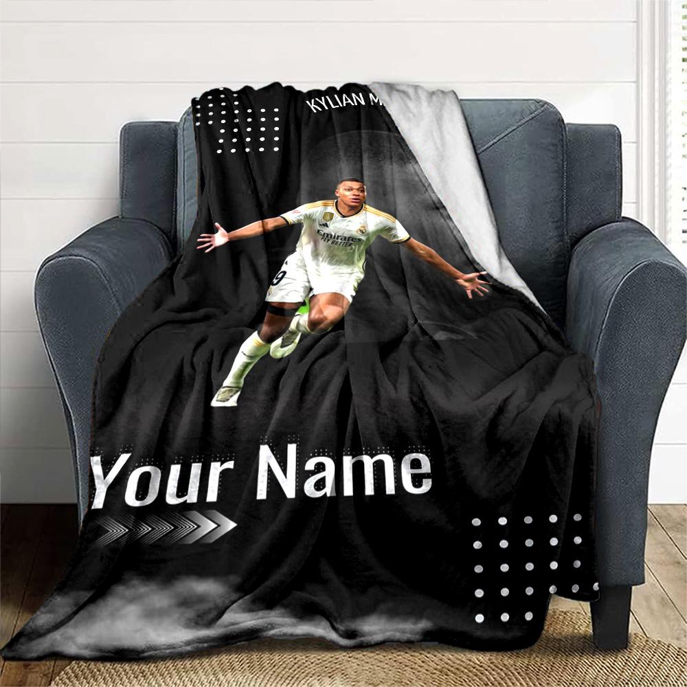 Mbappé Customize Text Blanket Gift Personalized Blanket Comfortable Versatile for Chair Seaside Living Room Bed Four Seasons Multipurpose