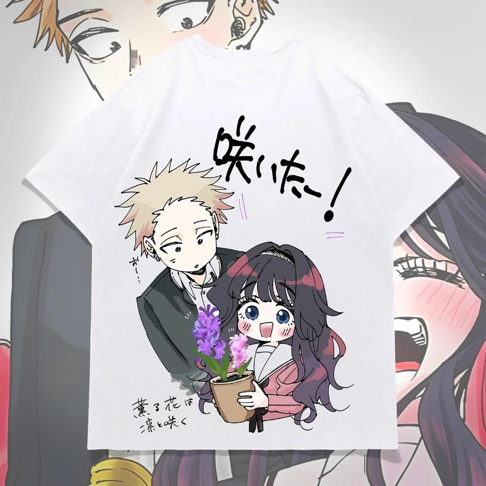 Kaoruko Kwitnący Kwiat Deser Anime Koszulka Urocza Dziewczyna Manga Kwiatowa Estetyka Czarna Unisex Oversize Wygodna Modna Koszulki Damskie I Męskie