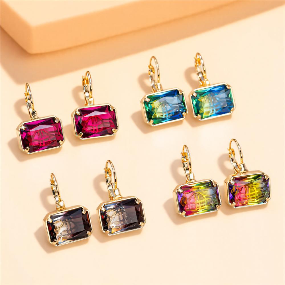 Blue Green Red Rainbow Zircon Stone Hoop Earrings For Women Vintage Female  Gold Color Wedding Jewelry