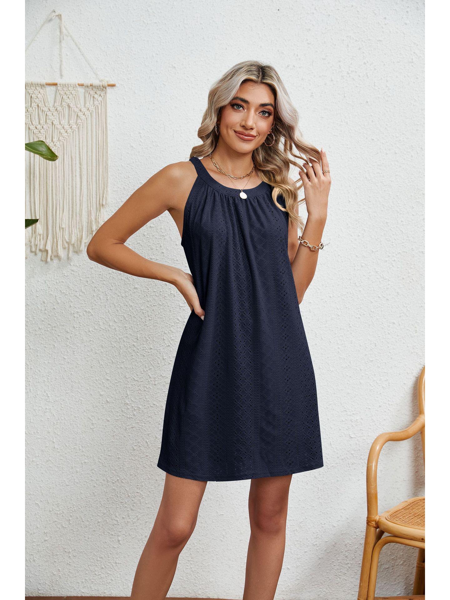 

Европейское и американское женское пляжное платье без рукавов с халтером Extra Extra Large тёмно-синий