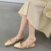 Grape mother summer new temperament small square head folds word with shallow mouth Mary Jane bag head half slippers women's summer