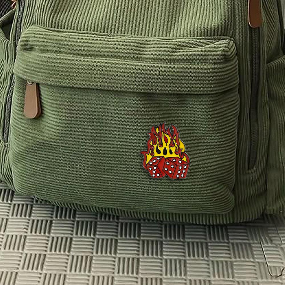 Funny Fire Dice Design Enamel Brooches Red Yellow Colors Metal Pins Backpack Bag Wallet Badge Accessories