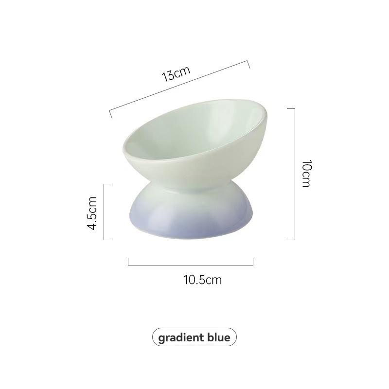 Gradient Color Elevated Ceramic Cat Bowl, Slanted Neck Protection Pet Food Bowl, Cute Raised Cat Bowl for Cats Dogs