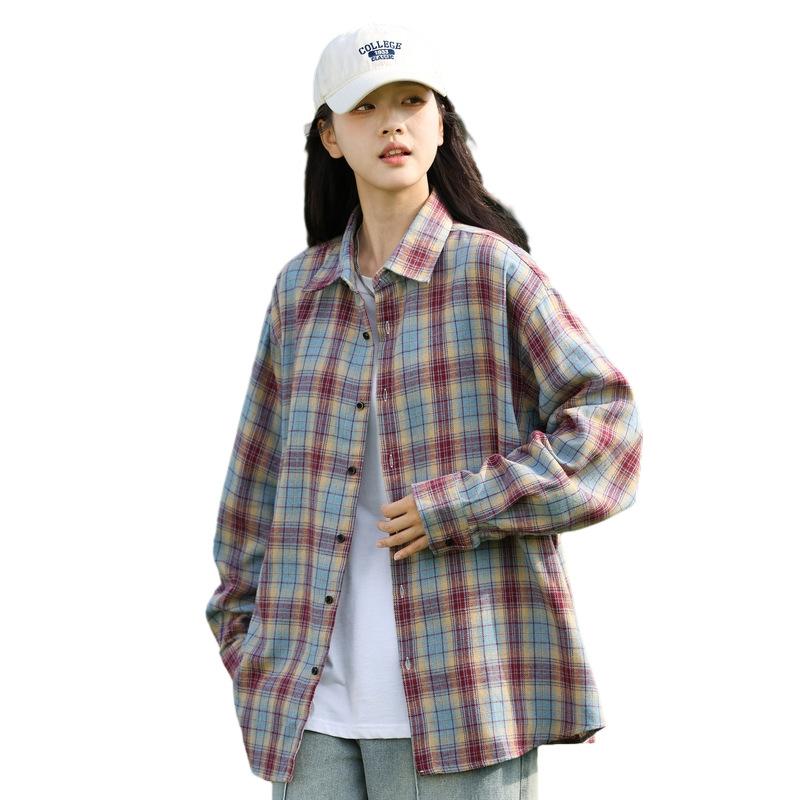 Herbst Neue Trendige Karierte Langarmhemden für Männer und Frauen, Koreanischer Stil Lockere Lässige Jacken, Vielseitige Hemden für Paare