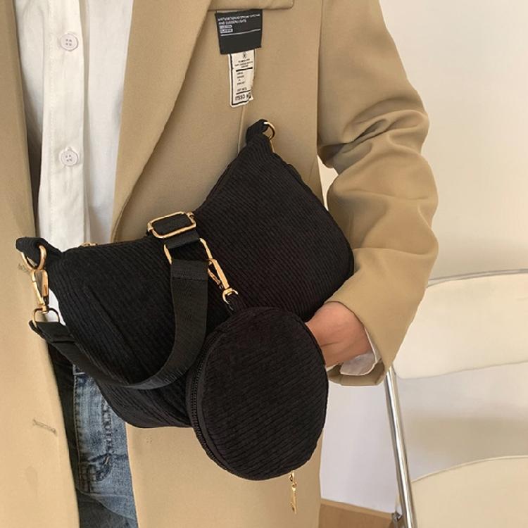 Corduroy Shoulder Bag with Mini Coin Pouch Crossbody Bags for Your Necessities
