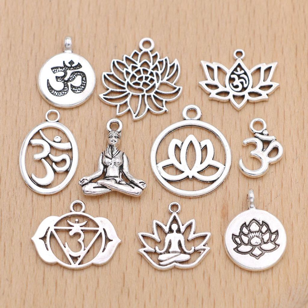 10Pcs Silver Plated Yoga Charms Pendant For Jewelry Making Necklace Earrings Bracelet Diy Findings Craft Mix