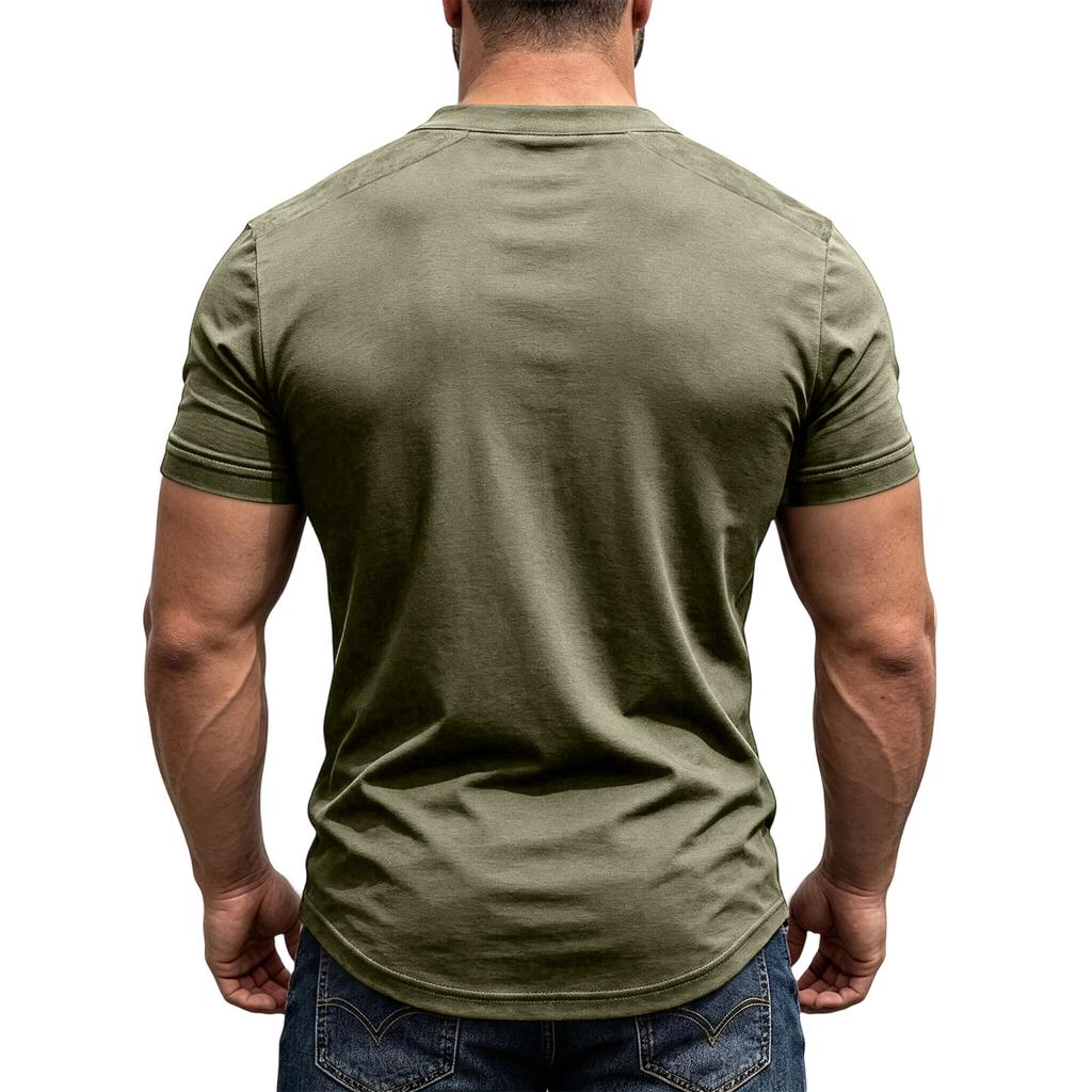 Men's Short Sleeve Shirt Vintage V-Neck Lace-Up Casual Color Summer Top