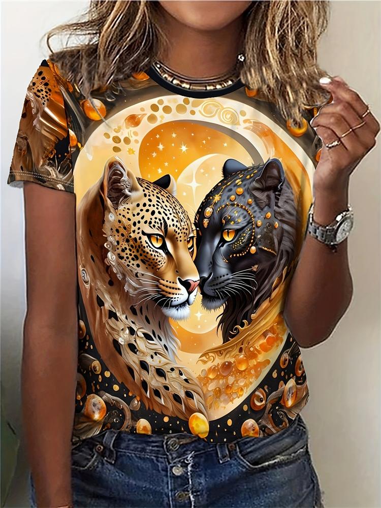 Sommer Freizeit Damen T-Shirt Cartoon Süße Katze Aufdruck O-Ausschnitt Kurzarm Damen Outdoor Lockeres T-Shirt Tops Elegante Kleidung