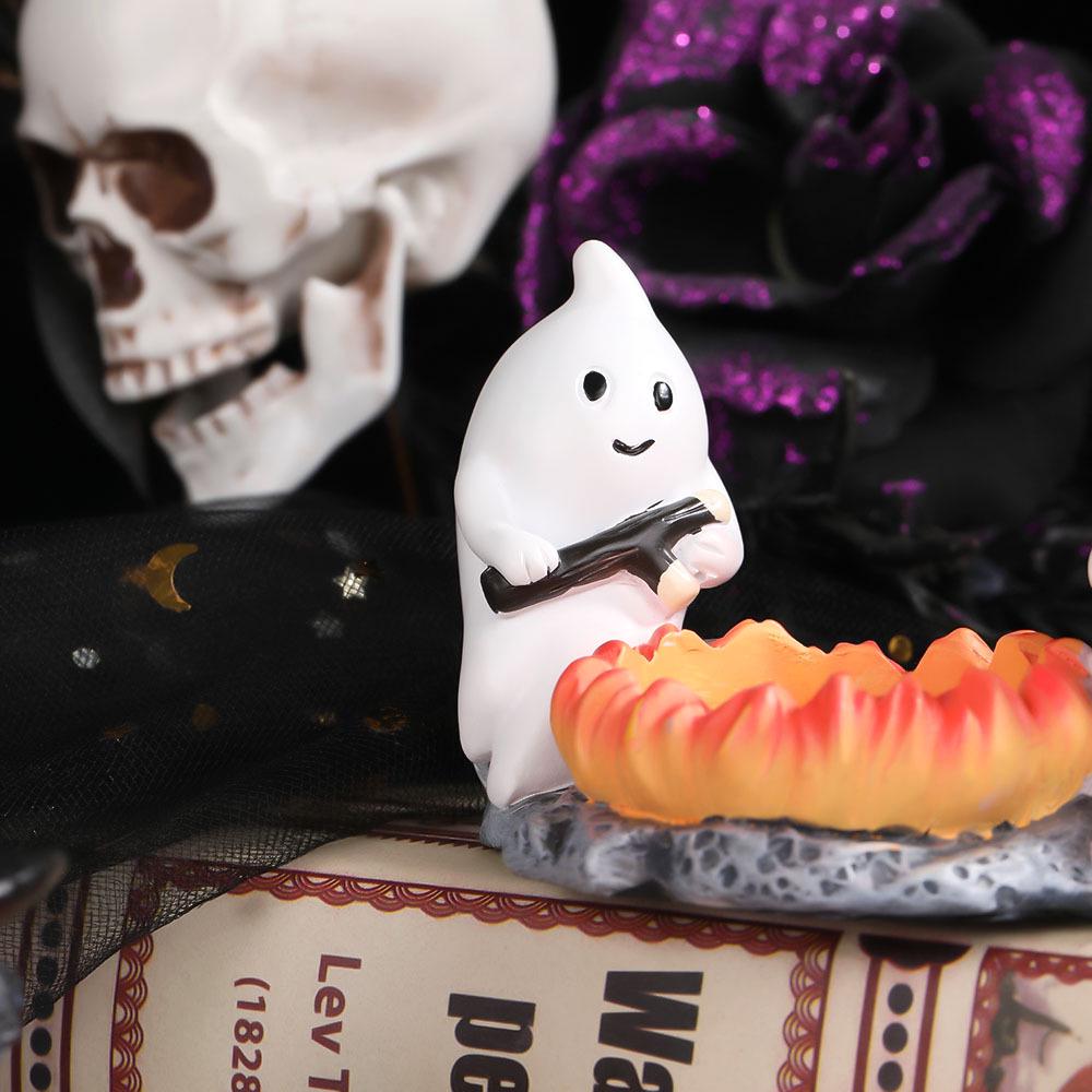 Black Cat & Pumpkin Halloween Candle Holder Resin Decor Set