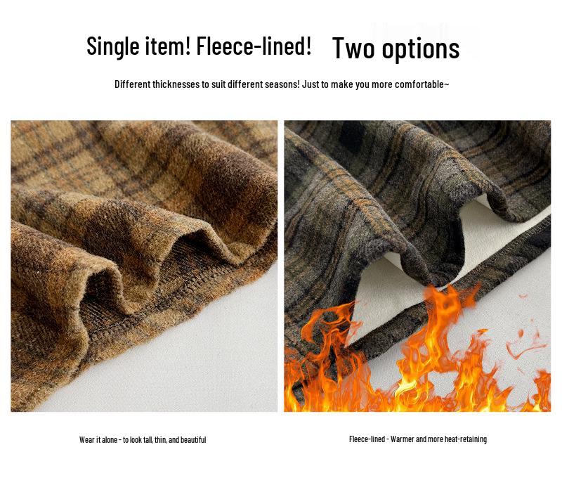 Korean Retro Plaid Woolen A-line Skirt for Women - High Waist Winter Long Skirt