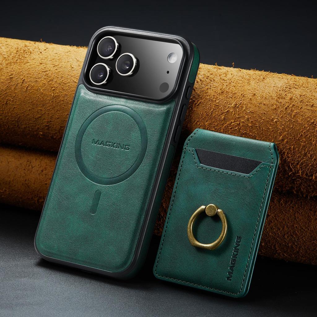 Ring Detachable Magnetic Leather Phone Wallet Case Stand For Magsafe iPhone 17 16 15 14 Plus 13 12 Pro Max Samsung S26 S25 S24 FE ID Card Holder Cover