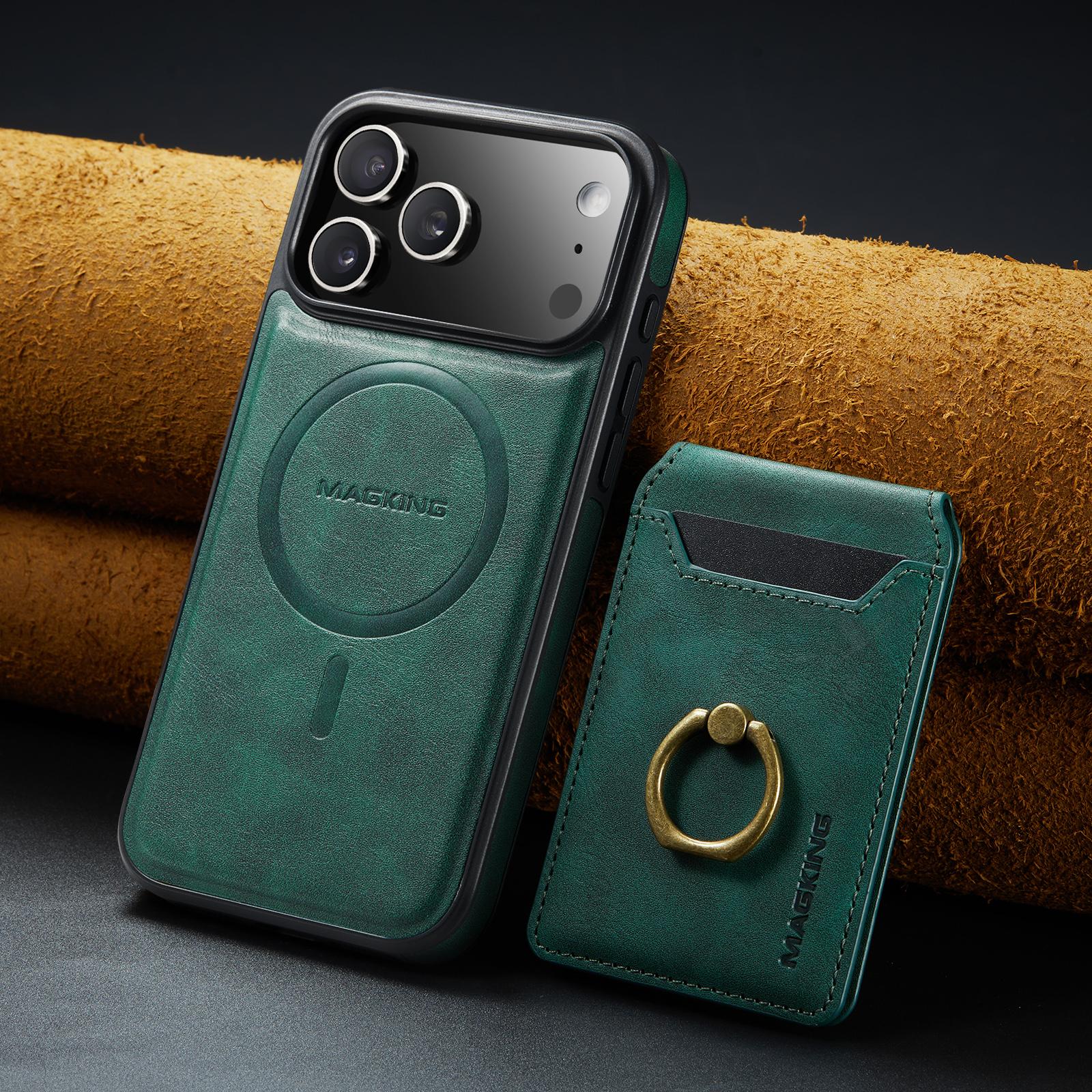 

Ring Detachable Magnetic Leather Phone Wallet Case Stand For Magsafe iPhone 17 Air 16 15 14 Plus 13 12 Pro Max Samsung S25 S24 S23 Card Holder Cover iPhone 16 Plus зелёный