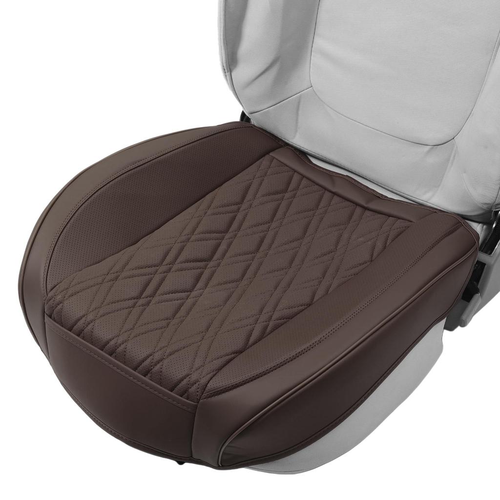X AUTOHAUX Car Bottom Seat Pad Cover Coffee Color Faux Leather Rhombus Semi Enclosed Stereo Car SUV Truck 1 Pc