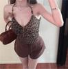 Hot and sexy neck sling leopard print dress for women's early spring new waist and thin inner hip-wrapped short skirt