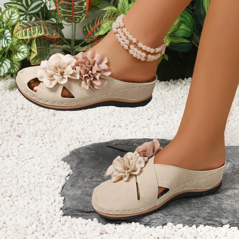 Modische Damenschuhe 2025 Marke Geschlossene Zehen Damen Hausschuhe Mode Floral Outdoor Lässig Sommer Übergröße Bequeme Keilabsatz Hausschuhe