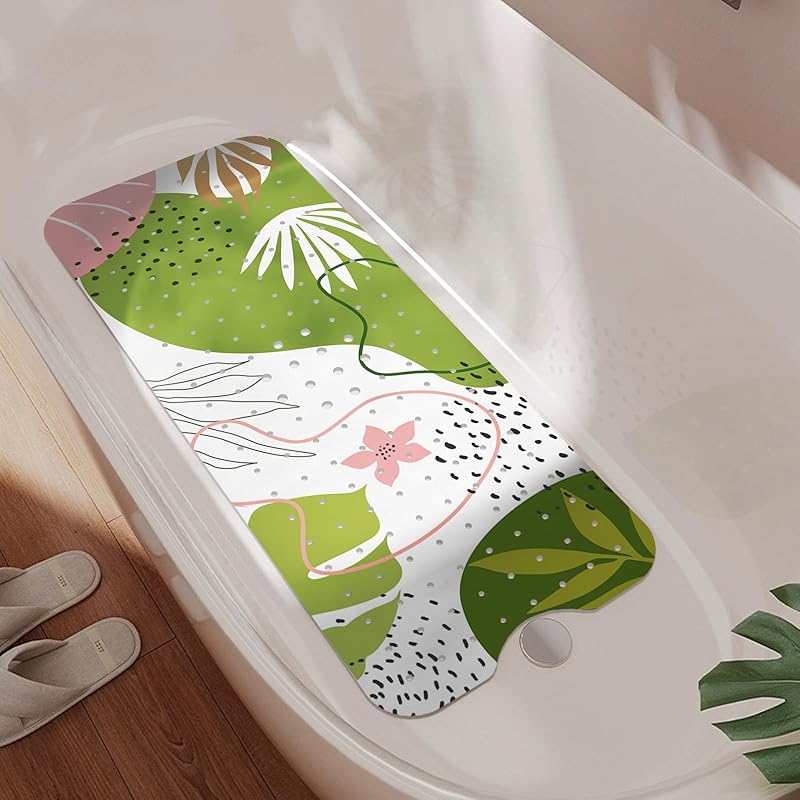 Non Slip Bathtub Mat, Bohemia Bath Mat for Tub, Extra Long Bathtub Mat Shower Mat with Suction Cups and Drain Holes for Elderly Kids Toddler Baby 40