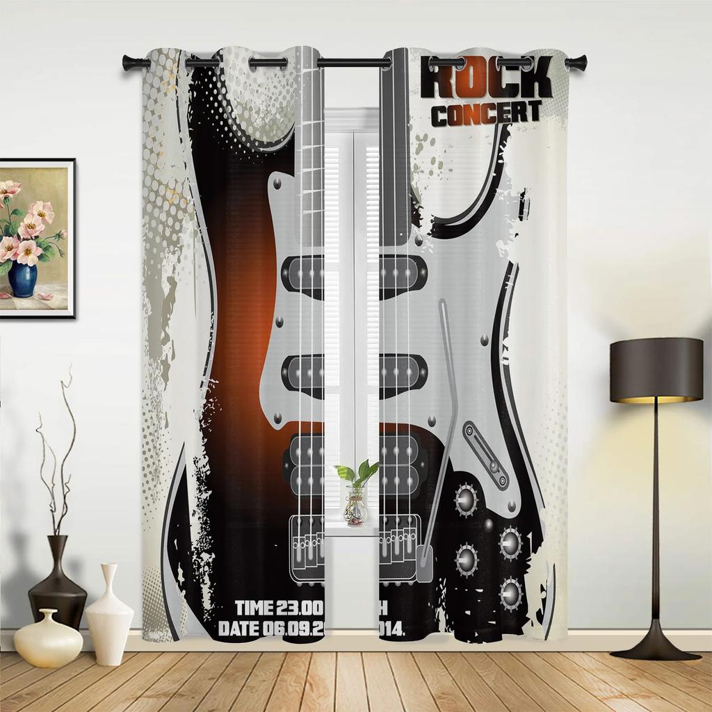 Tende Splash Art Colorate con Chitarra e Musica Rock per Camera da Letto, Soggiorno, Tende per Cucina, Stanza dei Bambini, Tenda per Finestra, Decorazione per la Casa