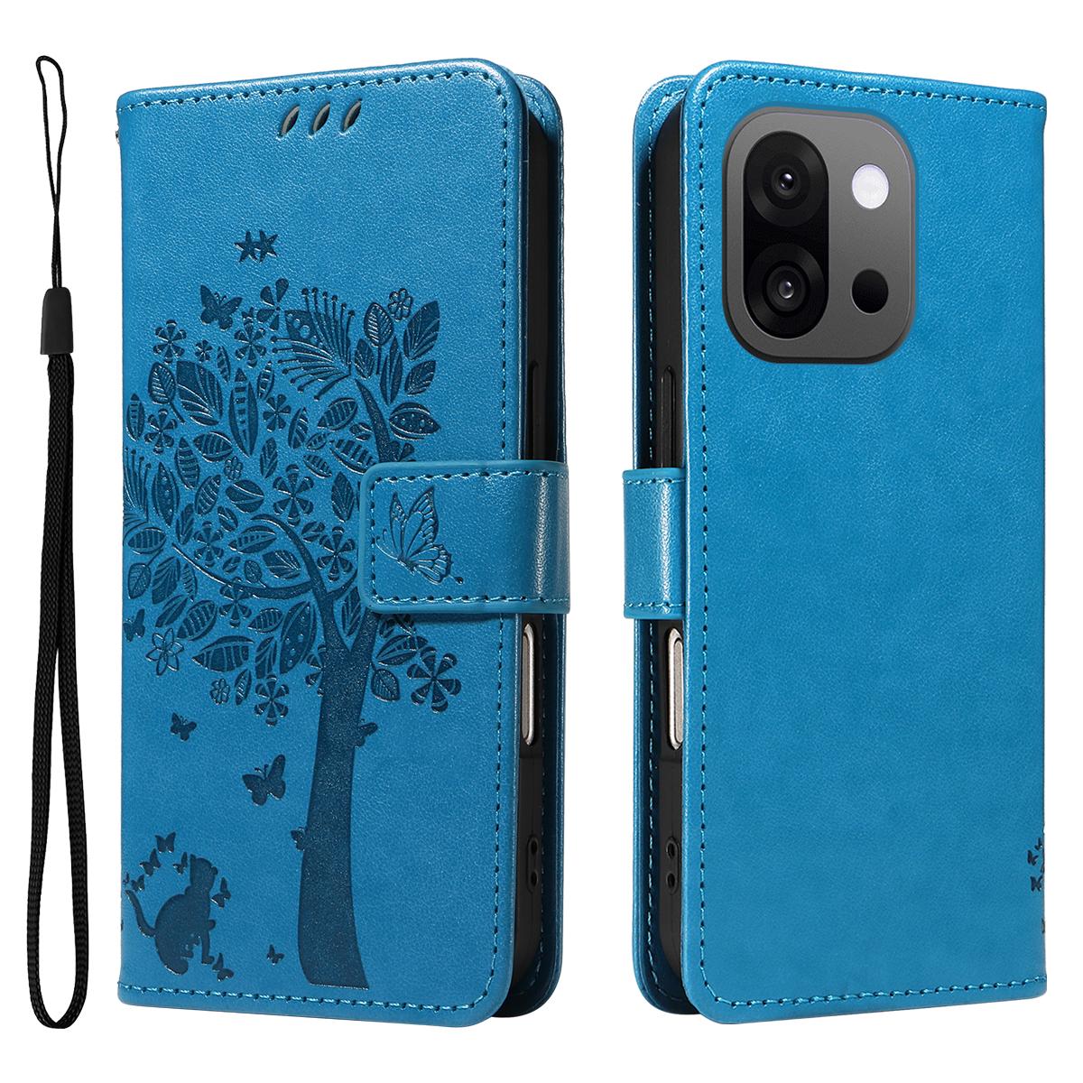 

For OnePlus 13T 5G Phone Case with Stand Cat Tree Pattern Leather Wallet Mobile Cover Blue