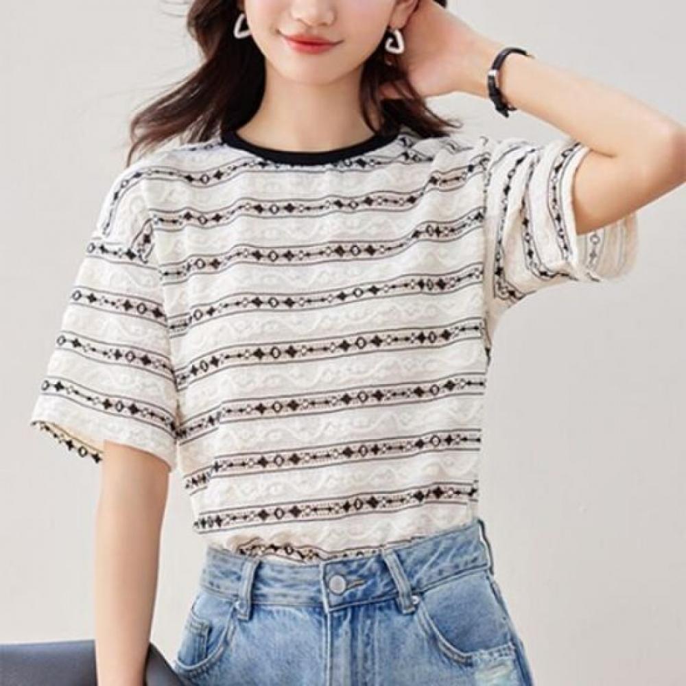 Navava NT1705 STriped PrinT Round Neck ShorT Sleeve T shirT