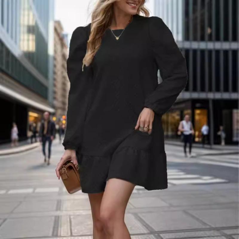 Podzimní zimní šaty Dámské Žakárové módní šaty s kapucí s kulatým výstřihem a dlouhým rukávem