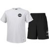 Nasa Unisex Baumwollmischung Trainings Kurzarm-T-Shirt + Gewebte Knielange Shorts Set [Melange Weiß + Schwarz]