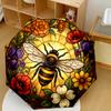 Stained Glass Bee Garden Compact Travel Automatic Umbrella Compact 8Rib Lightweight Sturdy Construction Allseason Travel Fashion Lovers Spiritual Gift