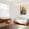 Vintage Watercolor Desert Cactus Metal Tin Sign, Prickly Pear Opuntia with Orange Flowers, Saguaro Cactus Desert Landscape Wall