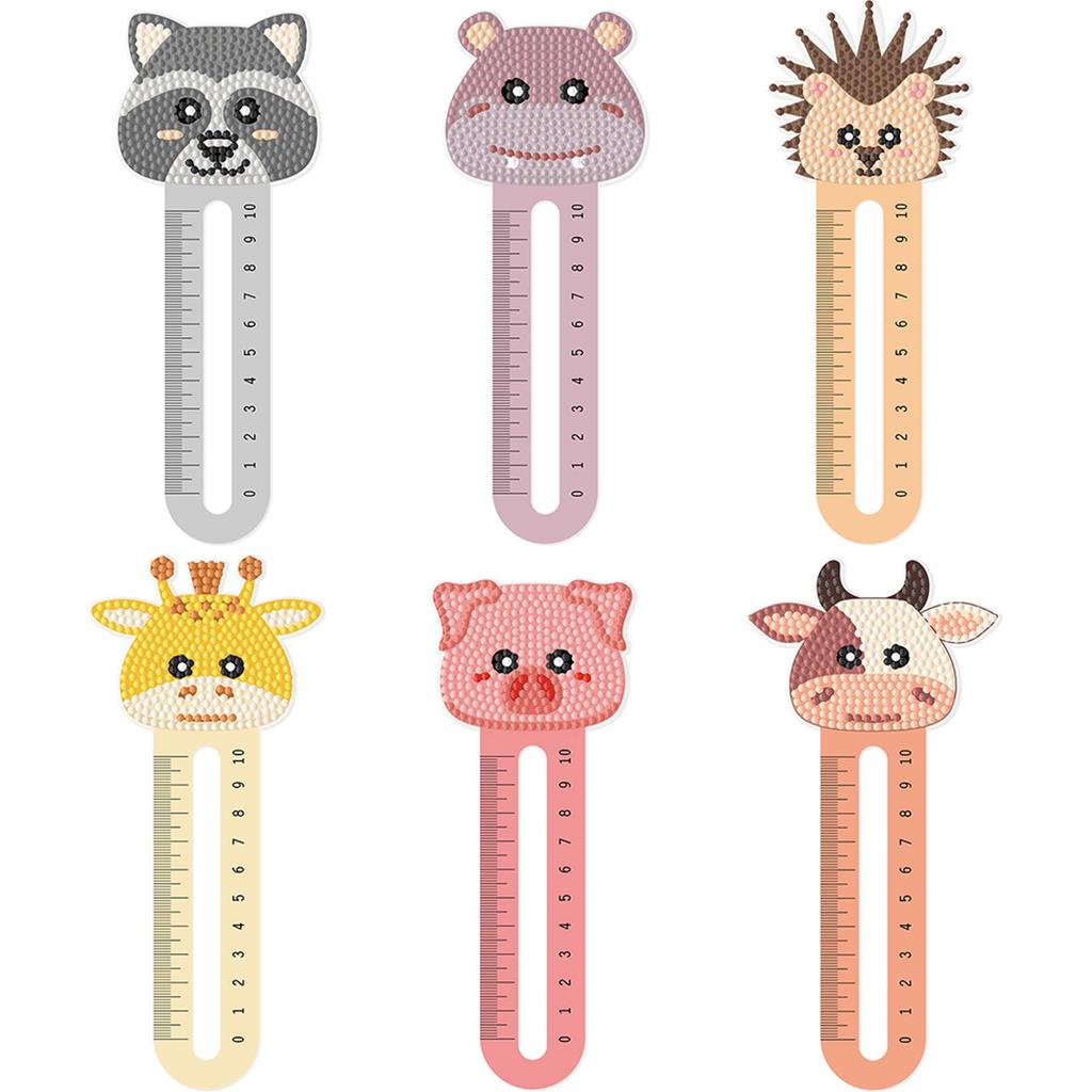 6pcs Cute Animal Series 2D/Flat DIY Diamond Painting Kit with Ruler Bookmark Gift for Book Lovers Mosaic Art Supplies