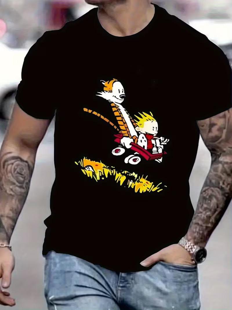 Men s Vintage Calvin & Hobbes Graphic T-Shirt - Calvin Driving redConvertibleCar L